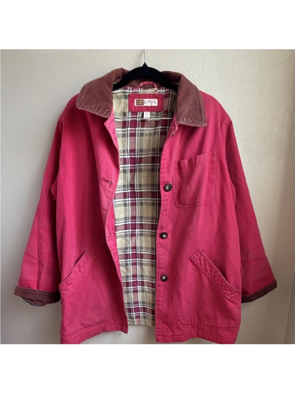 Vintage Faded Glory Red Plaid Lined Barn Chore Jacket Small